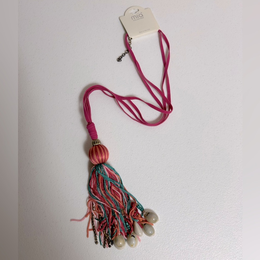 NWT Mai Suede multi color shell tassel necklace 20 inch length
